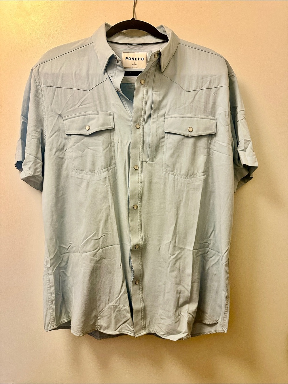 PONCHO Light Blue Short Sleeve Casual Button-Down Shirt